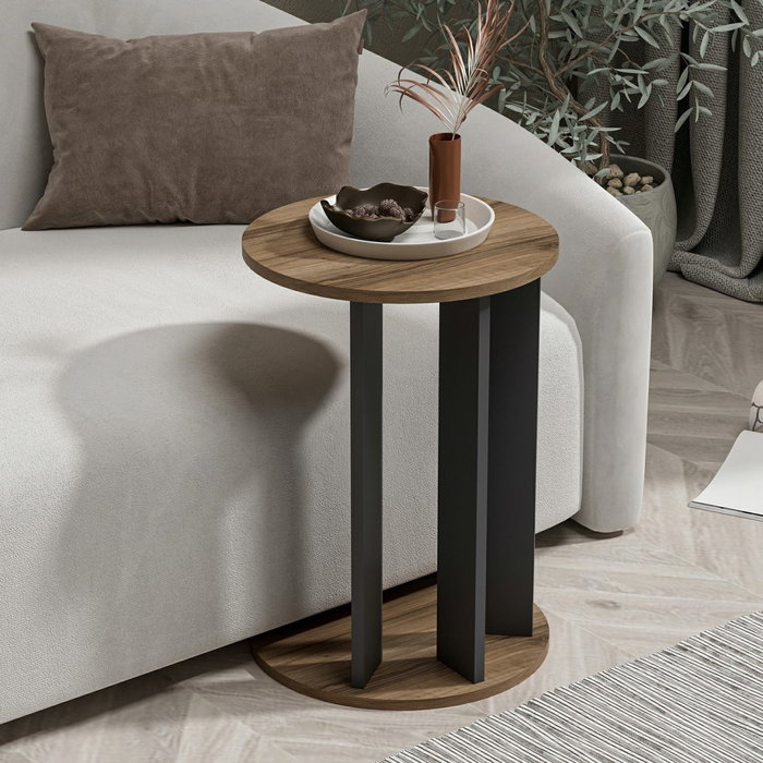 Hanah Home Ema Mesa Auxiliar Nogal, Antracita 34x64x34 cm